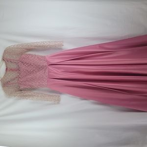 Custom- made pearl ballroom dark pink gown sz XS